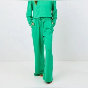 La Porte Swim Green‎ High Waist Wide Leg Ruffle Sweatpants, Extra Small XS